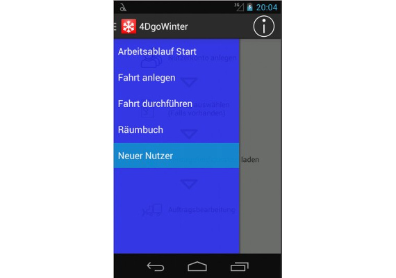 4dgo Winterdienst Android App Menü