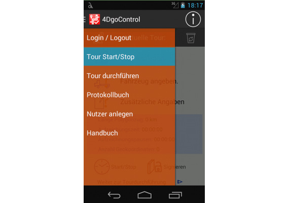 4dgo Control Android App Menü